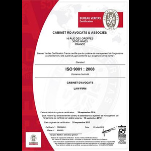 Le cabinet rd avocats & associés, certifié ISO 9001 depuis juillet 2010, a le plaisir de vous informer du renouvellement de sa certification